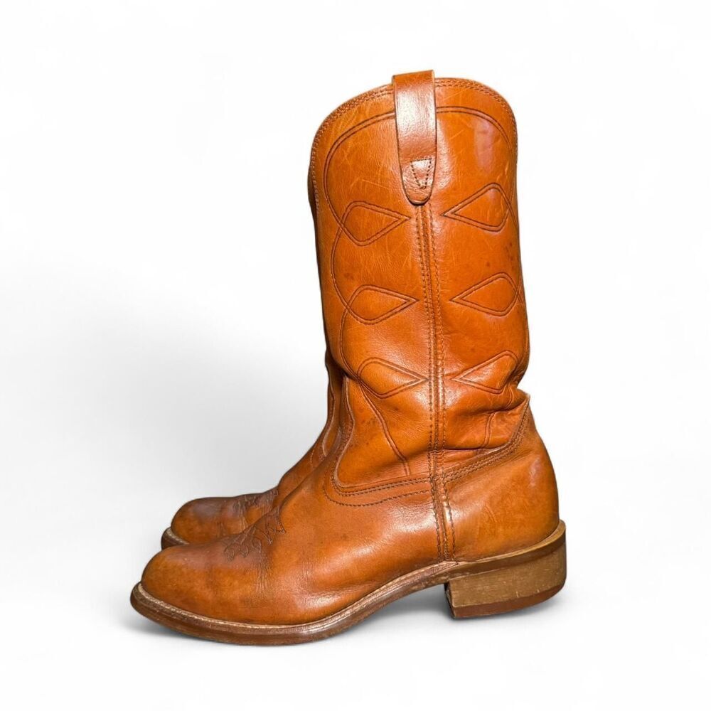 Vintage Walker Brown Leather Western Cowboy Boots Size 8EE Made in USA